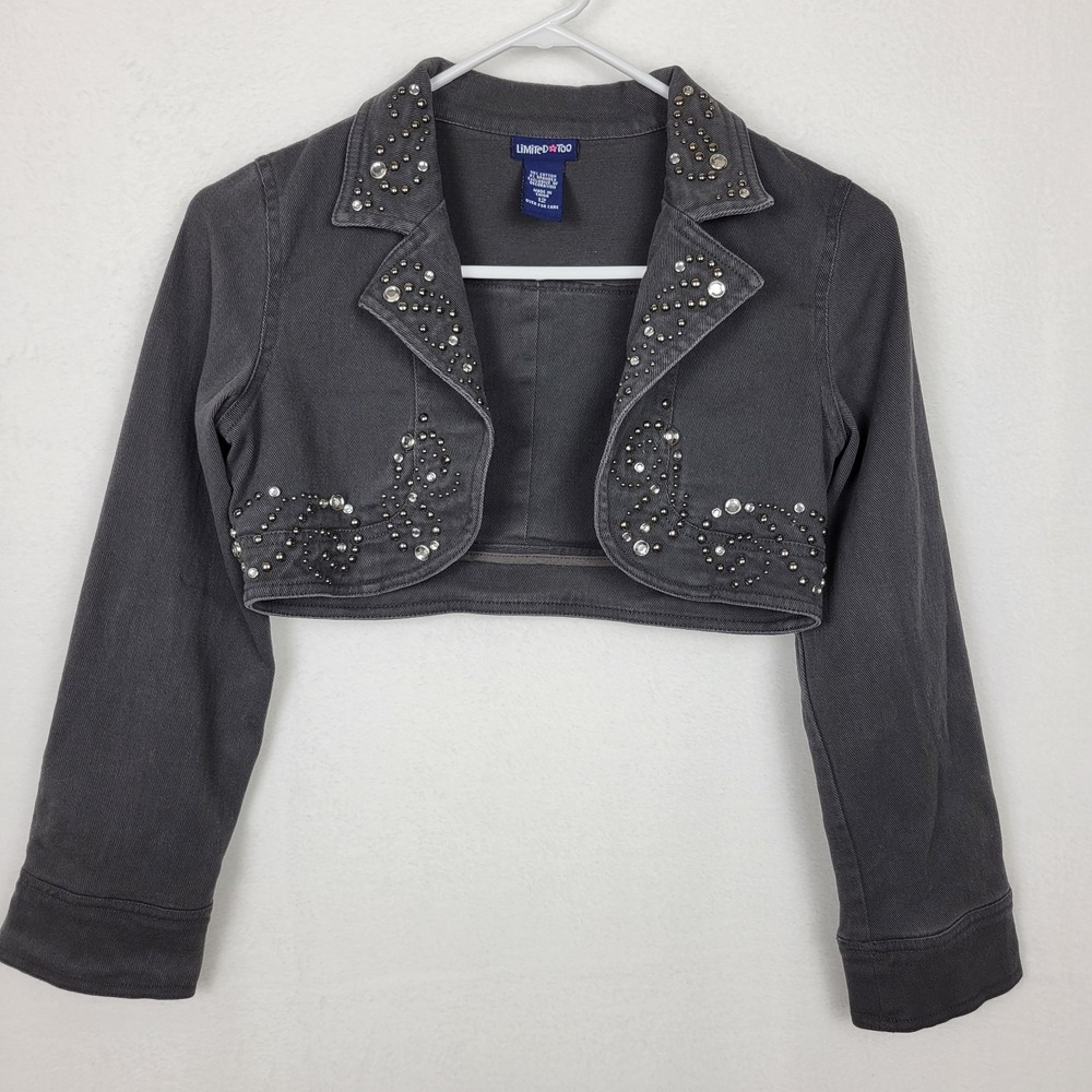 Vintage Limited Too Girls 12 Gray Denim Bolero Shrug Angel Wings Y2K McBling